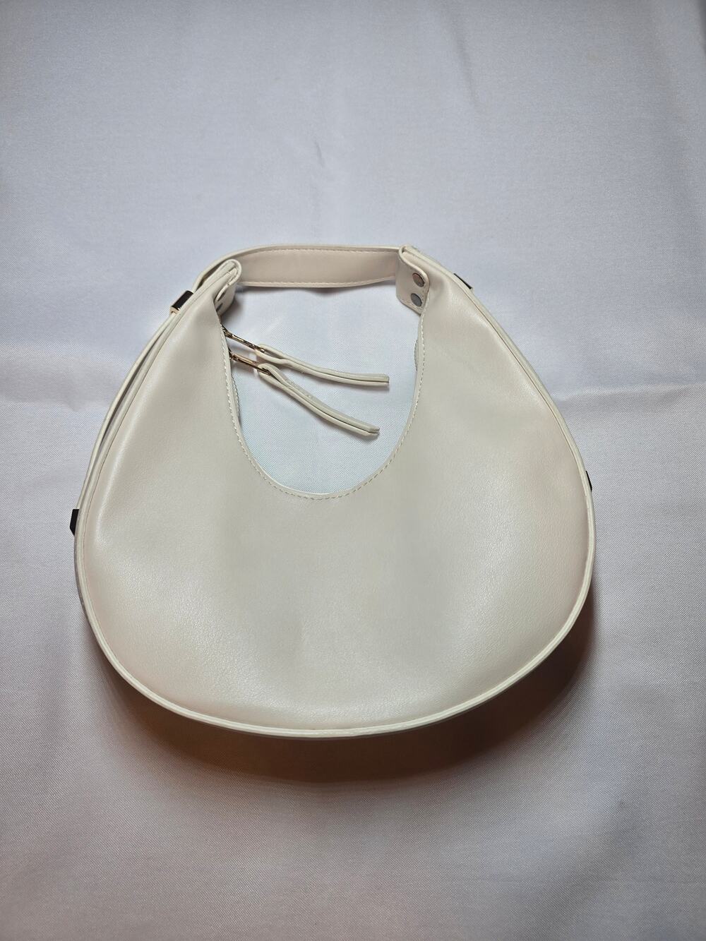 White Crescent Shoulder Bag – Gold Hardware